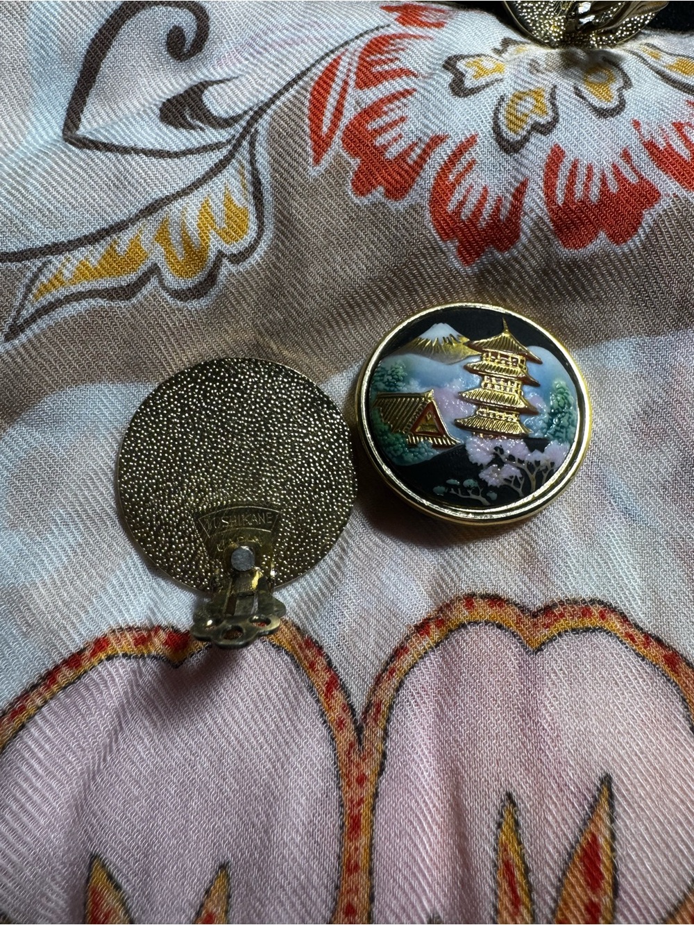 Vintage toshikane porcelain clip on ear rings - Picture 5 of 5